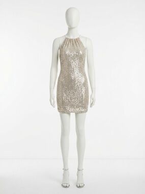 Sequin Halter Mini Dress in Champagne